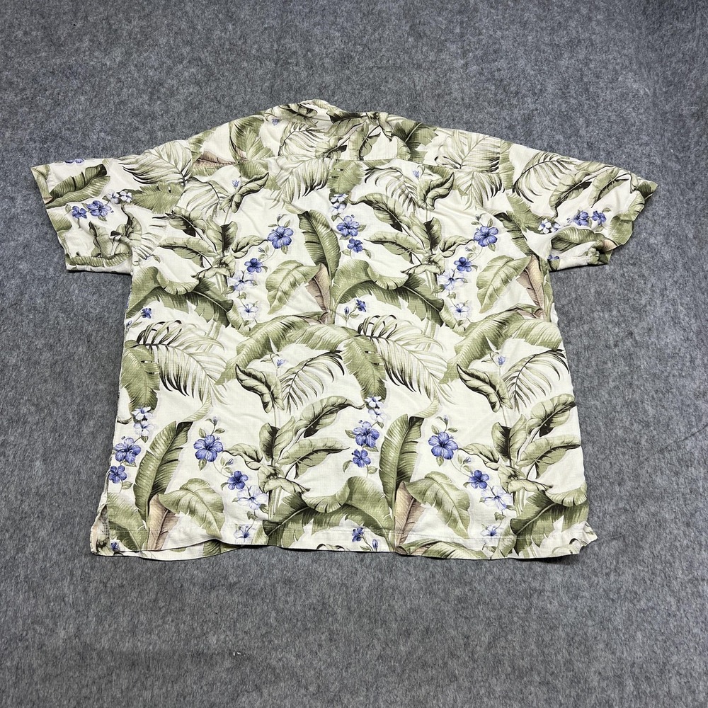 Tommy Bahama Shirt Mens XL Beige Green Floral Silk Hawaiian Tropical Aloha Beach - Picture 2 of 15